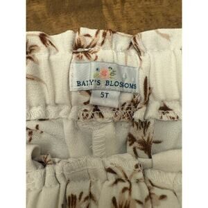 Girls 5T Wide Leg‎ Floral Pants Cream Brown Boho Stretch Waist Soft Lightweight